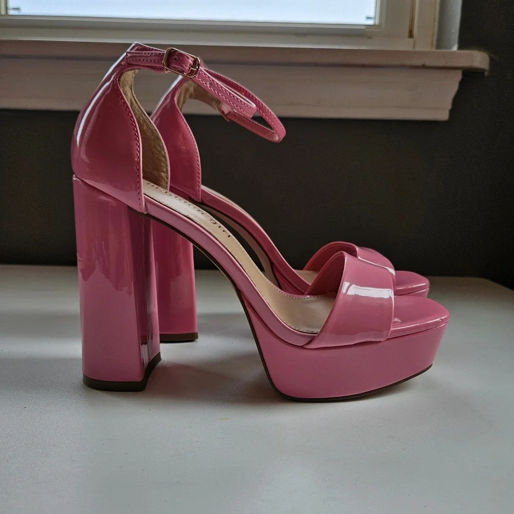 Madden Girl Pink Patent Platform Block Heels Womens 7.5M Strappy Sorority Hoco